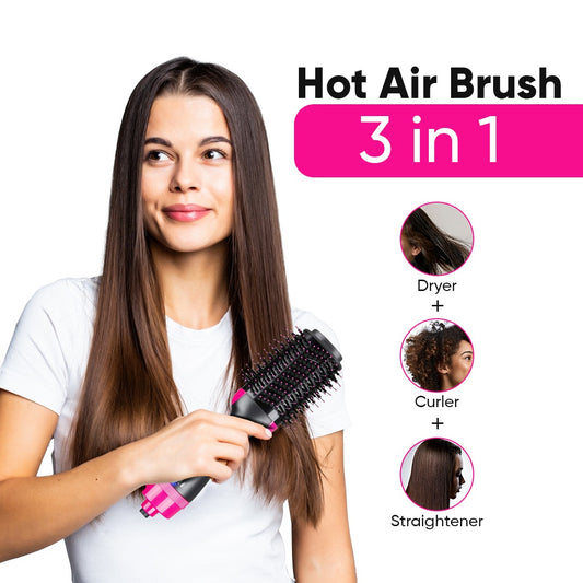 One-Step 3-in-1 Hot Air Brush - Hair Straightener, Curler & Dryer