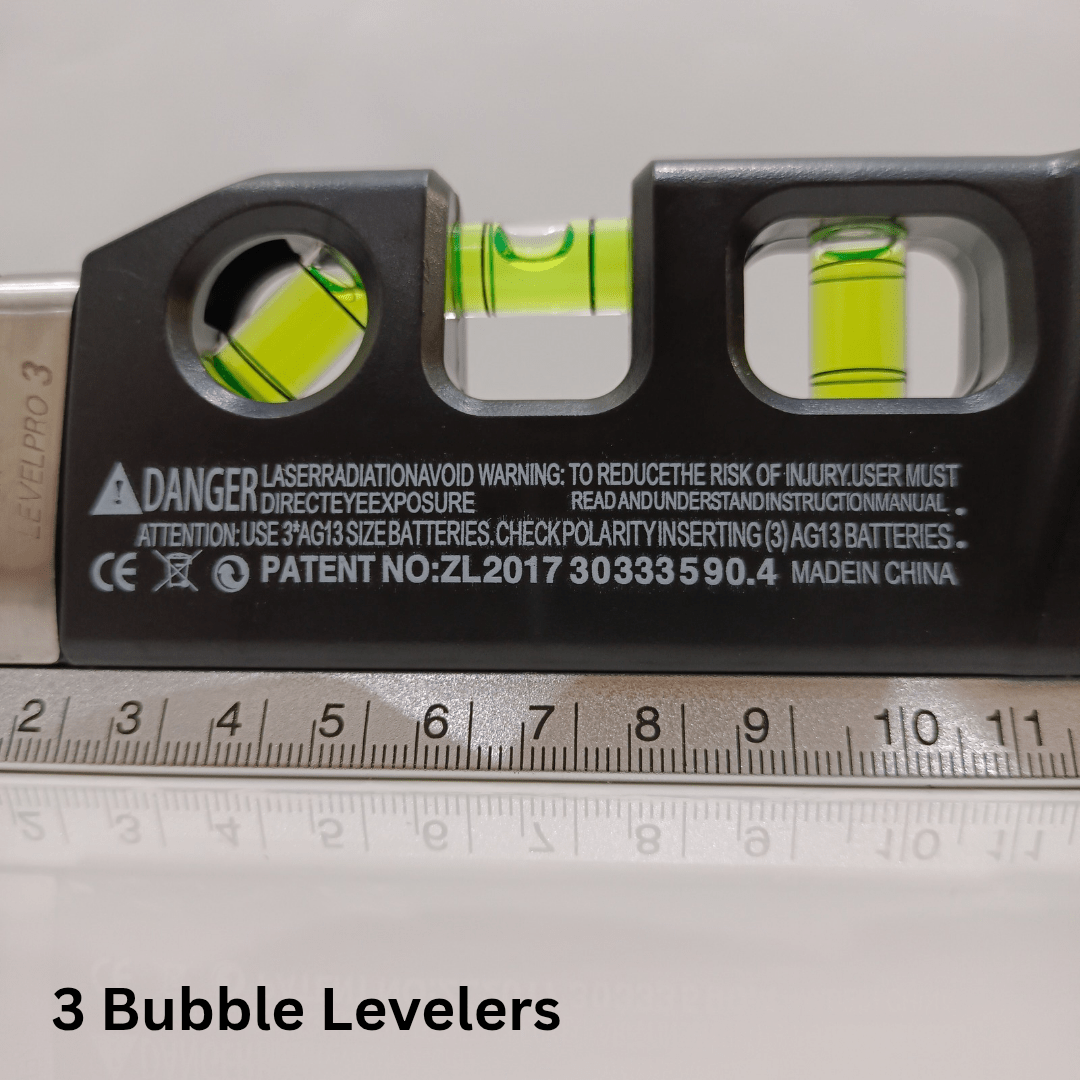 4-in-1 Laser Level Measuring Tool – With 8ft Tape, Triple Bubble Level & Laser Guide