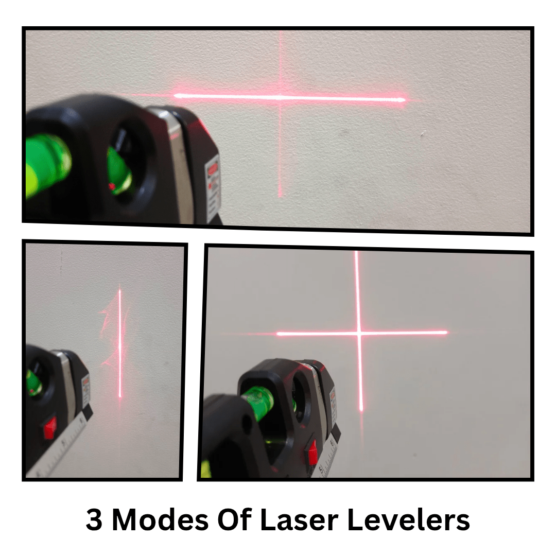 4-in-1 Laser Level Measuring Tool – With 8ft Tape, Triple Bubble Level & Laser Guide