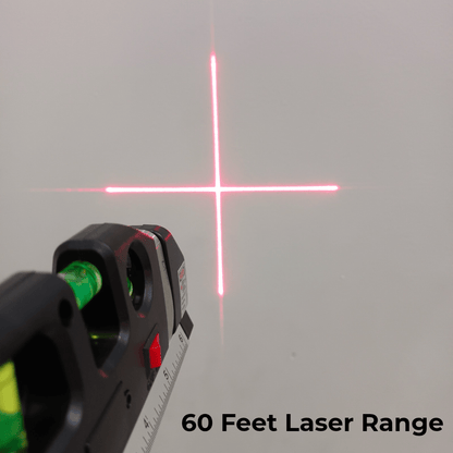 4-in-1 Laser Level Measuring Tool – With 8ft Tape, Triple Bubble Level & Laser Guide