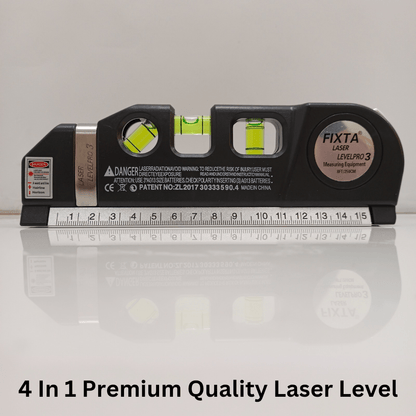 4-in-1 Laser Level Measuring Tool – With 8ft Tape, Triple Bubble Level & Laser Guide
