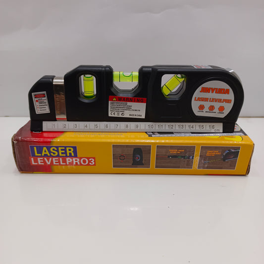4-in-1 Laser Level Measuring Tool – With 8ft Tape, Triple Bubble Level & Laser Guide
