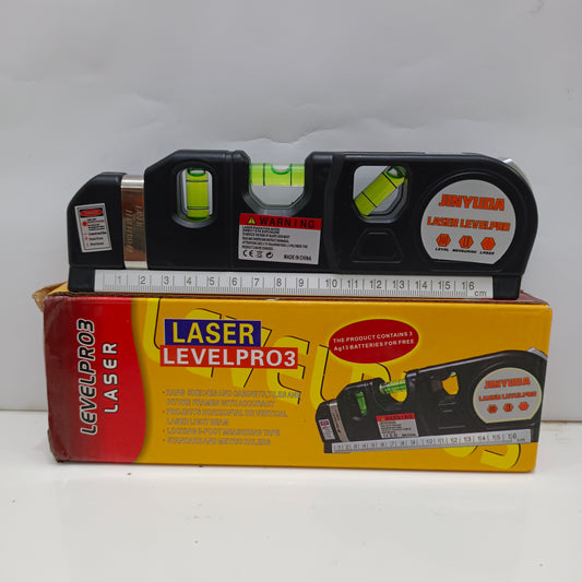 4-in-1 Laser Level Measuring Tool – With 8ft Tape, Triple Bubble Level & Laser Guide