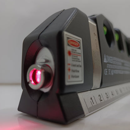 4-in-1 Laser Level Measuring Tool – With 8ft Tape, Triple Bubble Level & Laser Guide